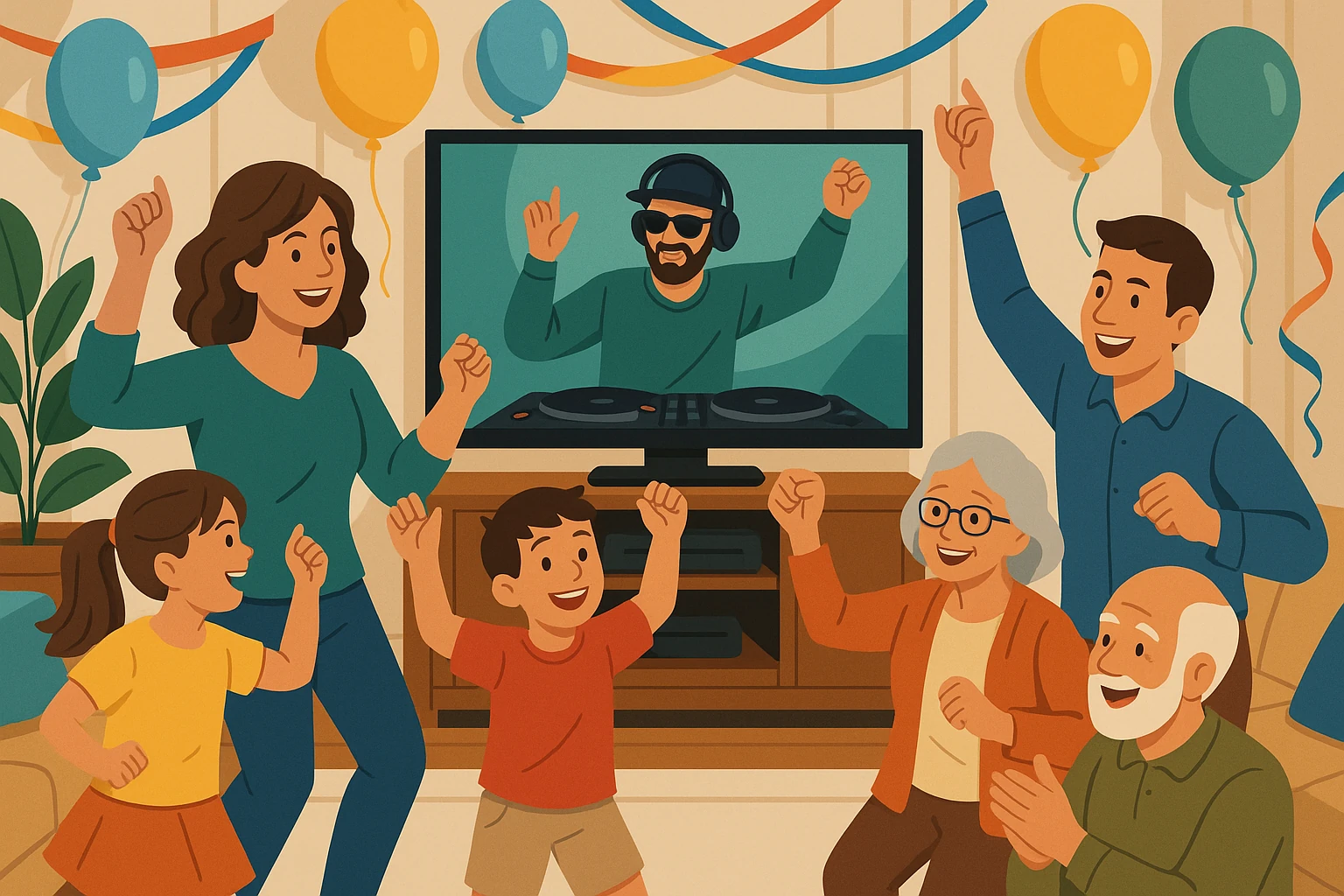 A family enjoying a virtual event together
